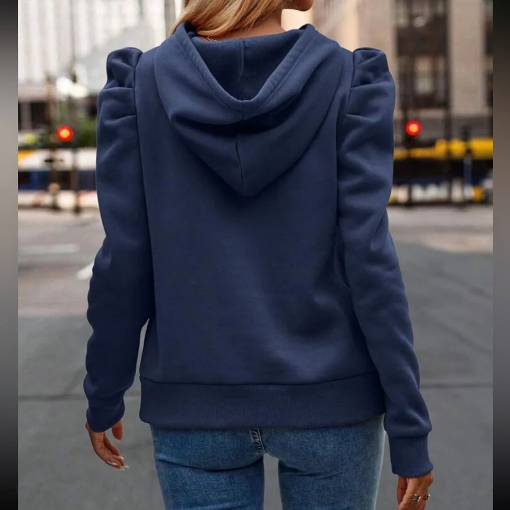 Cozy gigot sleeve drawstring hoodie apricot - Picture 7 of 16